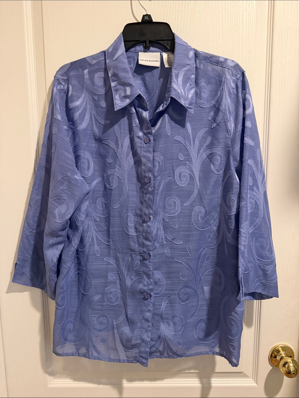 Alfred Dunner Periwinkle Swirl Jacquard Button-Front Blouse
